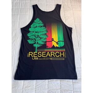 LRG Lifted Research Group Black Tank Top Large Tree Graphic Rasta Pocket